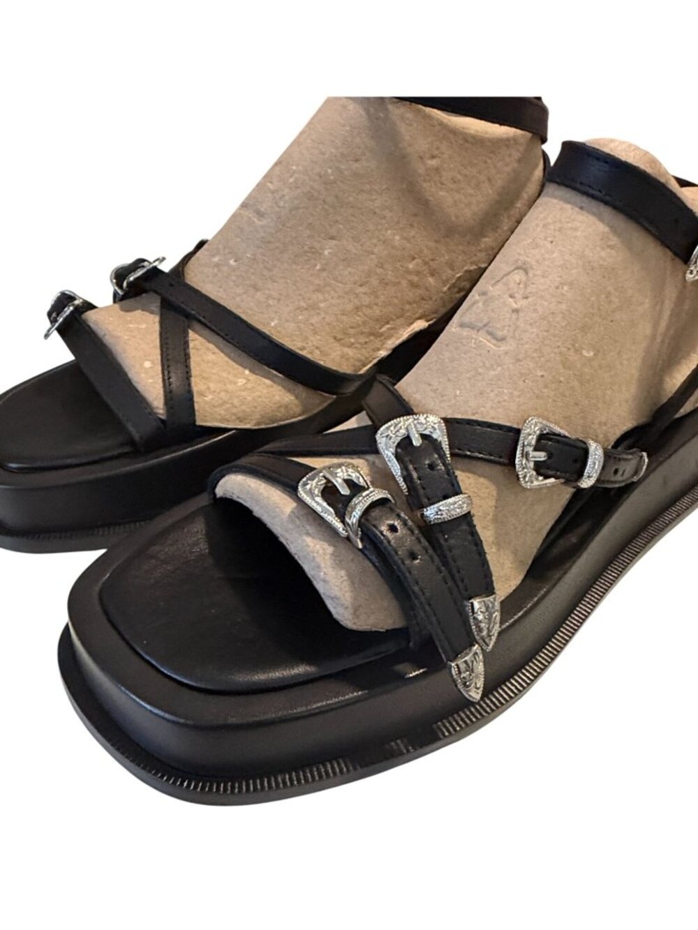 Topshop Kayla Black Leather Strappy Buckle Detail Sandals Size 9 NWOB - Picture 3 of 11